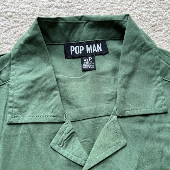 Pop Man Men's Short Sleeve Button Up Shirt Olive Green Collared Soft Viscose S - Picture 4 of 7